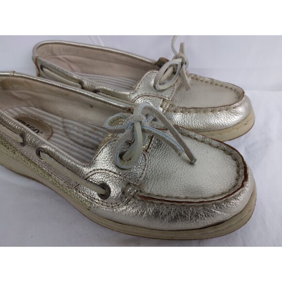 SEBAGO Gold METALLIC Leather Deck Boat Shoes Loafers Flat Womens Size 7.5 - Picture 3 of 11